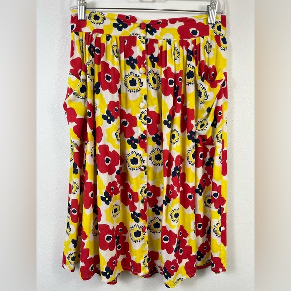 Red and Yellow Floral Midi Skirt, sz - Picture 1 of 8